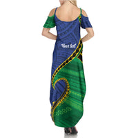 Solomon Islands Independence Day 1978 Personalised Family Matching Summer Maxi Dress and Hawaiian Shirt Polynesian Pattern with Flag Style