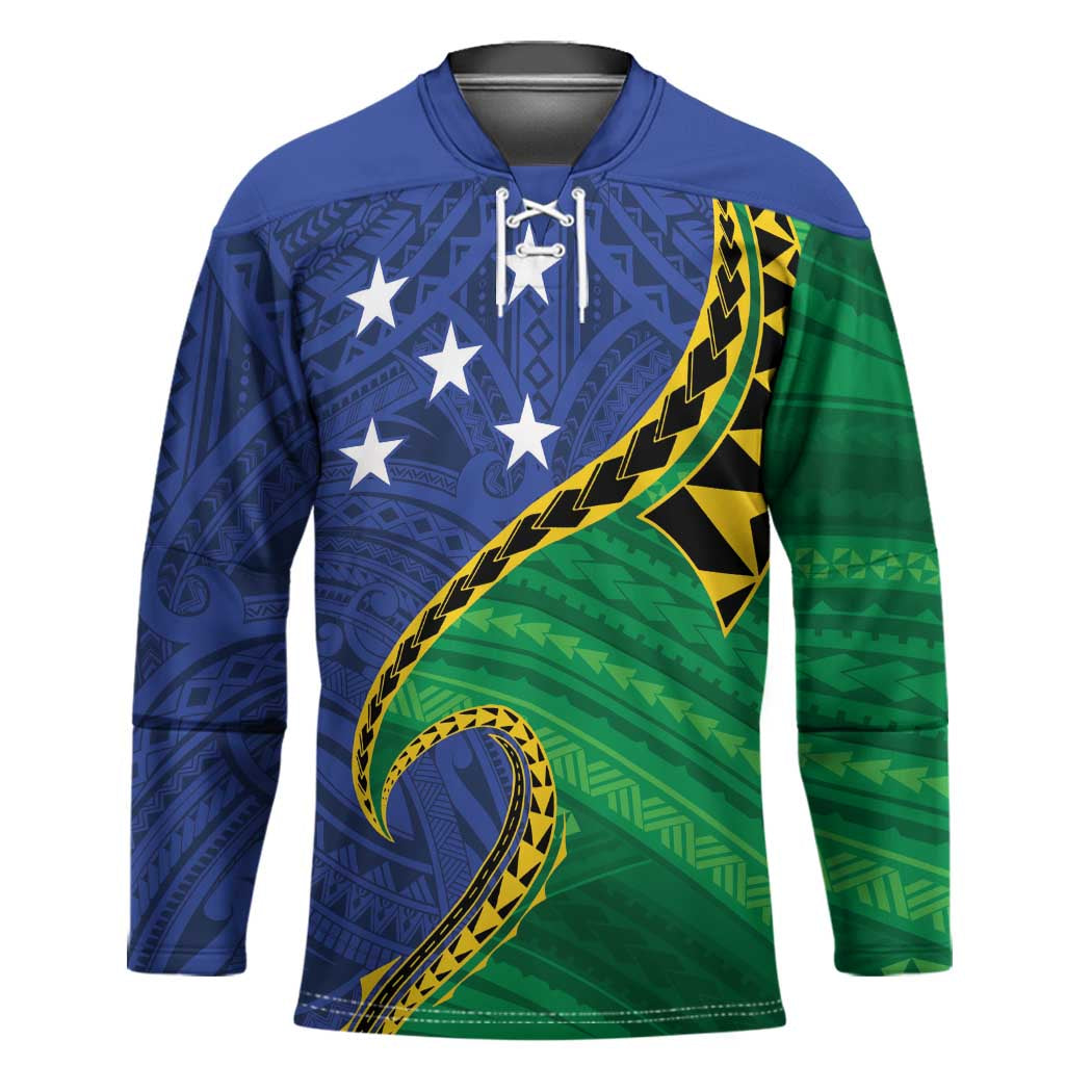 Solomon Islands Independence Day 1978 Personalised Hockey Jersey Polynesian Pattern with Flag Style - Polynesian Pride