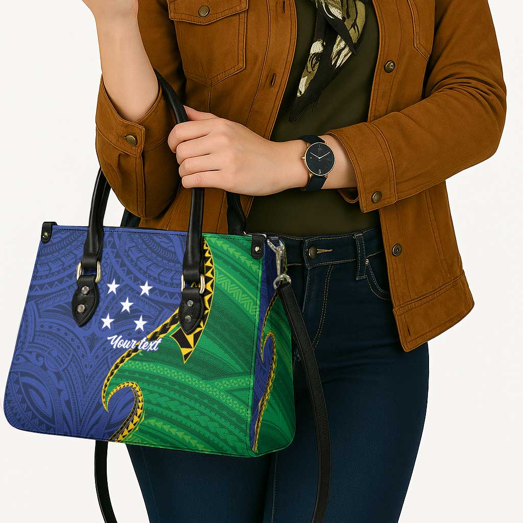 Solomon Islands Independence Day 1978 Personalised Leather Bag Polynesian Pattern with Flag Style - Polynesian Pride