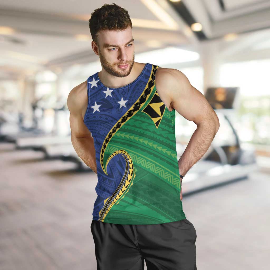 Solomon Islands Independence Day 1978 Personalised Men Tank Top Polynesian Pattern with Flag Style