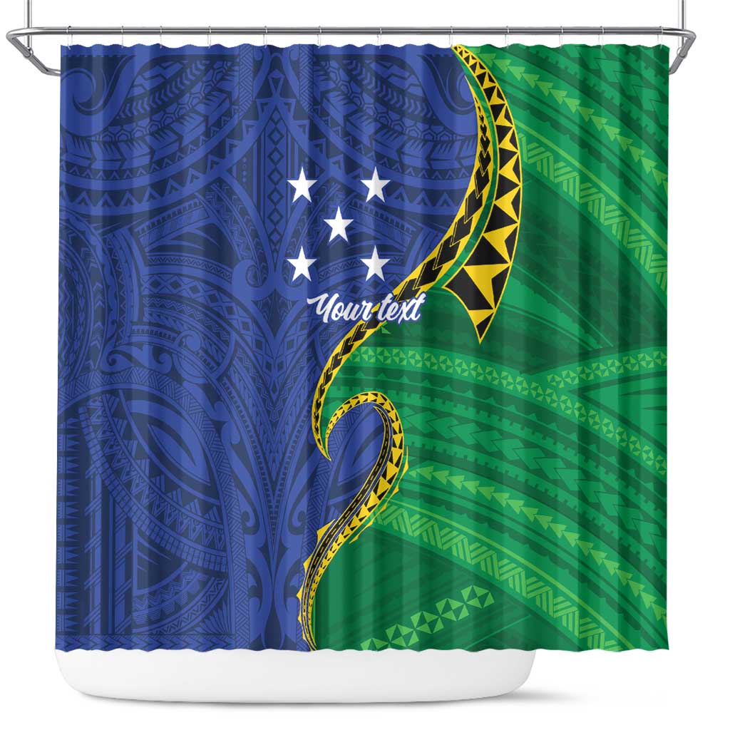 Solomon Islands Independence Day 1978 Personalised Shower Curtain Polynesian Pattern with Flag Style