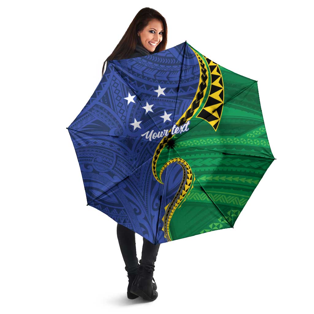Solomon Islands Independence Day 1978 Personalised Umbrella Polynesian Pattern with Flag Style - Polynesian Pride