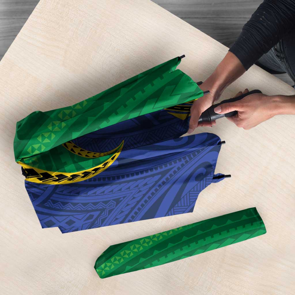 Solomon Islands Independence Day 1978 Personalised Umbrella Polynesian Pattern with Flag Style - Polynesian Pride