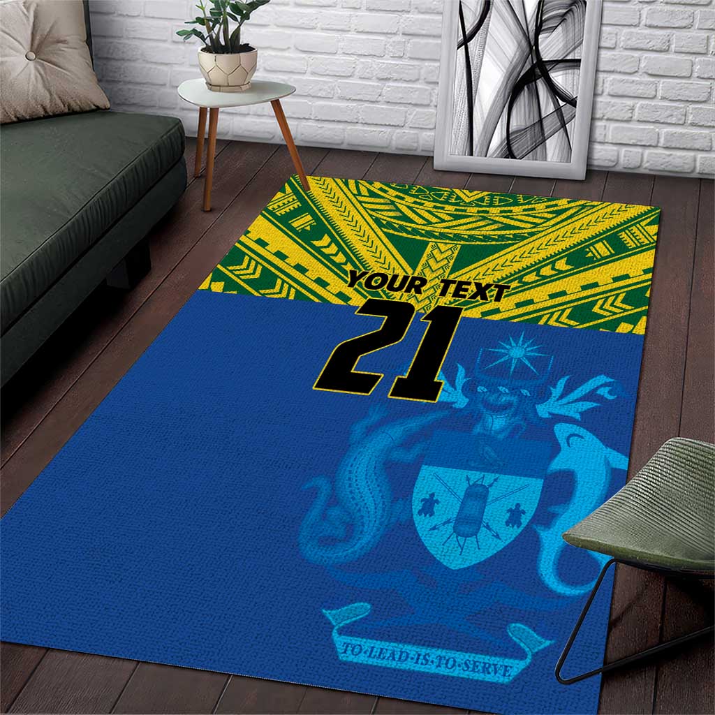 Solomon Islands Rugby Custom Area Rug Simple Coat of arm Polynesian Pattern