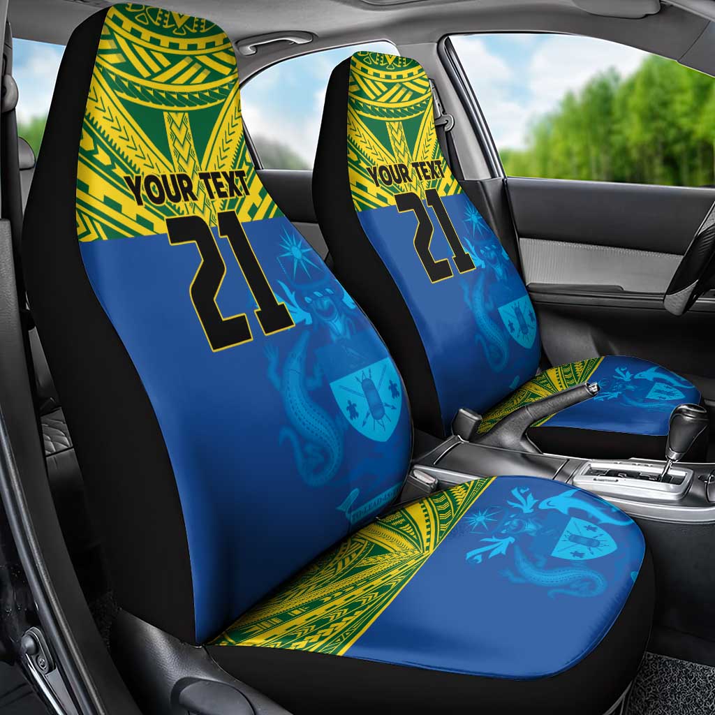 Solomon Islands Rugby Custom Car Seat Cover Simple Coat of arm Polynesian Pattern
