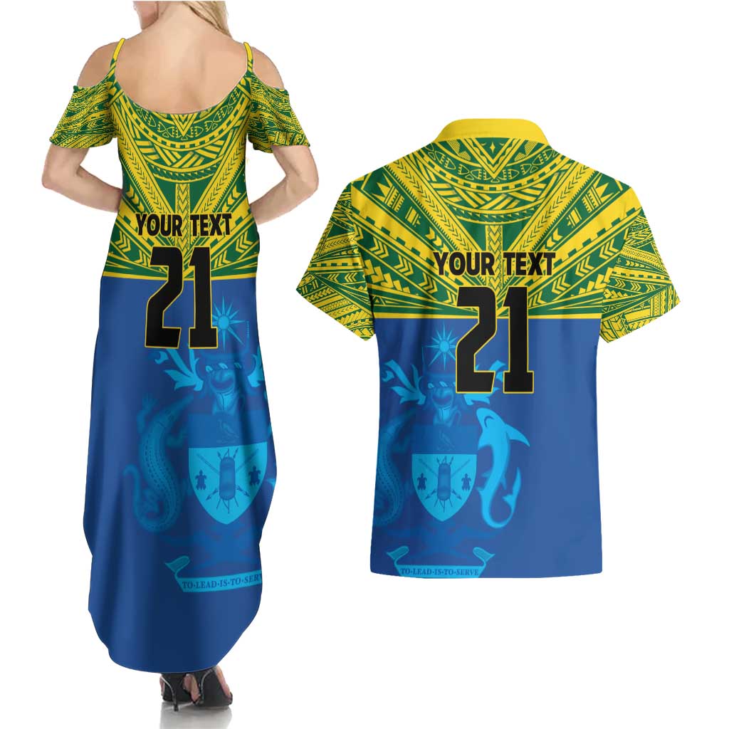 Solomon Islands Rugby Custom Couples Matching Summer Maxi Dress and Hawaiian Shirt Simple Coat of arm Polynesian Pattern