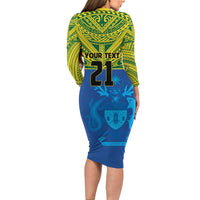 Solomon Islands Rugby Custom Family Matching Long Sleeve Bodycon Dress and Hawaiian Shirt Simple Coat of arm Polynesian Pattern LT9 - Polynesian Pride