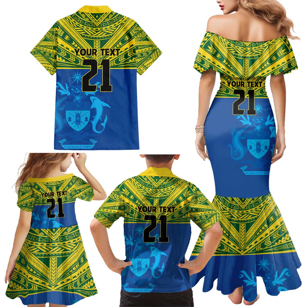 Solomon Islands Rugby Custom Family Matching Mermaid Dress and Hawaiian Shirt Simple Coat of arm Polynesian Pattern LT9 - Polynesian Pride
