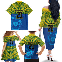 Solomon Islands Rugby Custom Family Matching Off The Shoulder Long Sleeve Dress and Hawaiian Shirt Simple Coat of arm Polynesian Pattern LT9 - Polynesian Pride