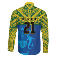 Solomon Islands Rugby Custom Family Matching Off Shoulder Maxi Dress and Hawaiian Shirt Simple Coat of arm Polynesian Pattern