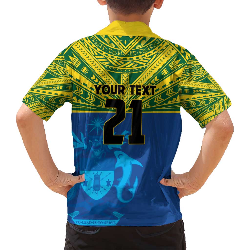Solomon Islands Rugby Custom Family Matching Off Shoulder Short Dress and Hawaiian Shirt Simple Coat of arm Polynesian Pattern
