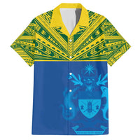 Solomon Islands Rugby Custom Family Matching Puletasi and Hawaiian Shirt Simple Coat of arm Polynesian Pattern
