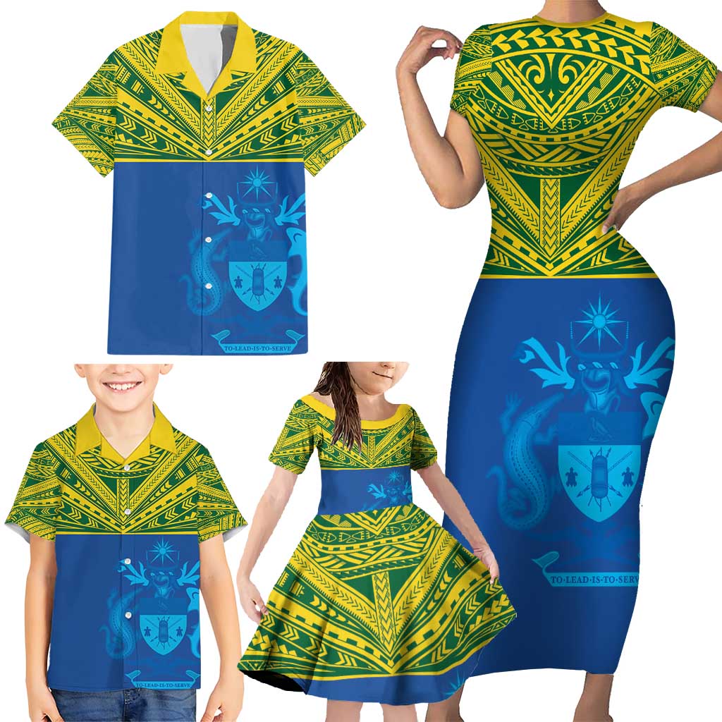 Solomon Islands Rugby Custom Family Matching Short Sleeve Bodycon Dress and Hawaiian Shirt Simple Coat of arm Polynesian Pattern LT9 - Polynesian Pride
