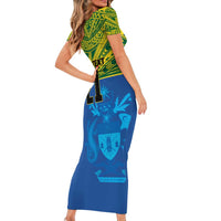 Solomon Islands Rugby Custom Family Matching Short Sleeve Bodycon Dress and Hawaiian Shirt Simple Coat of arm Polynesian Pattern LT9 - Polynesian Pride