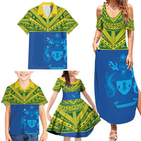 Solomon Islands Rugby Custom Family Matching Summer Maxi Dress and Hawaiian Shirt Simple Coat of arm Polynesian Pattern