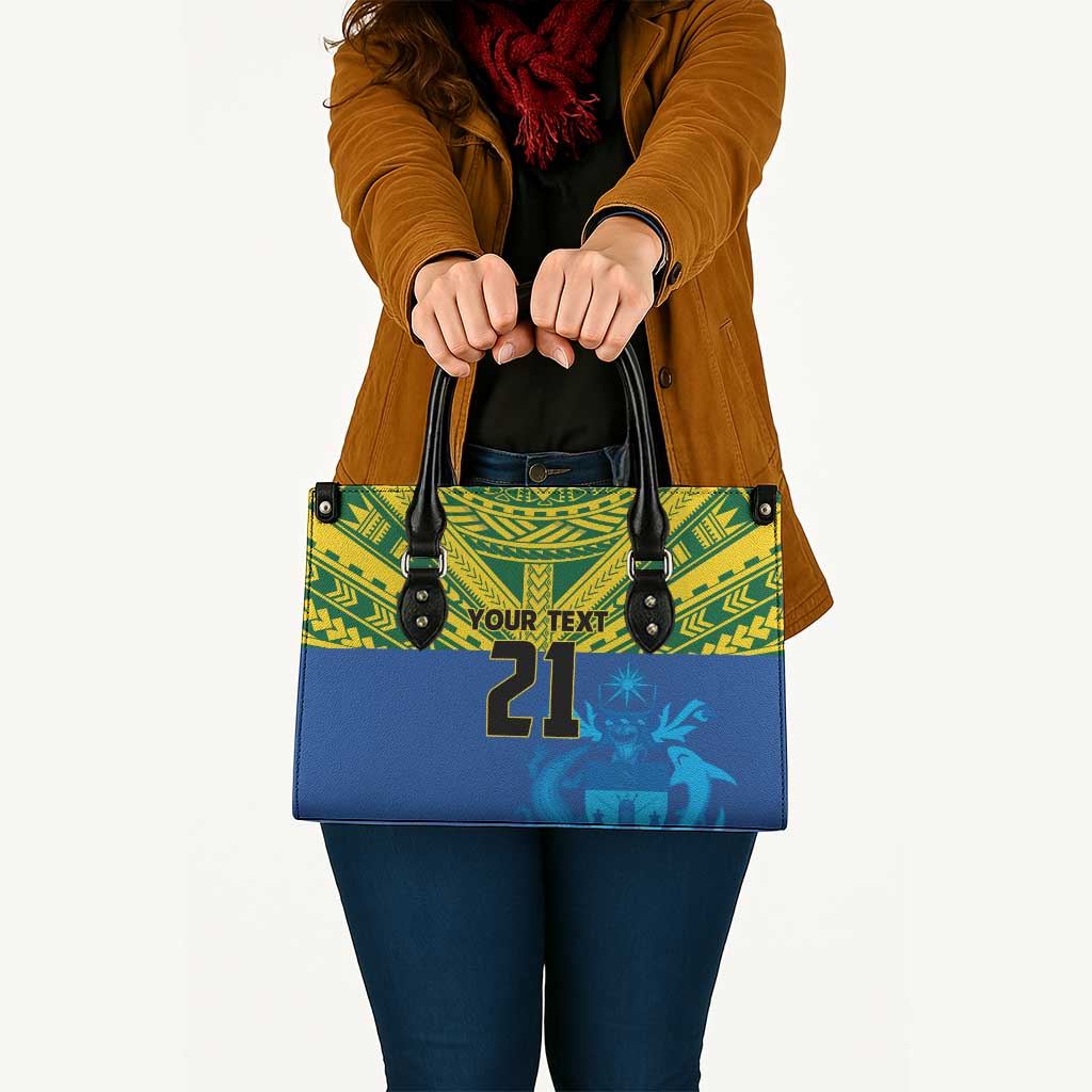 Solomon Islands Rugby Custom Leather Bag Simple Coat of arm Polynesian Pattern - Polynesian Pride
