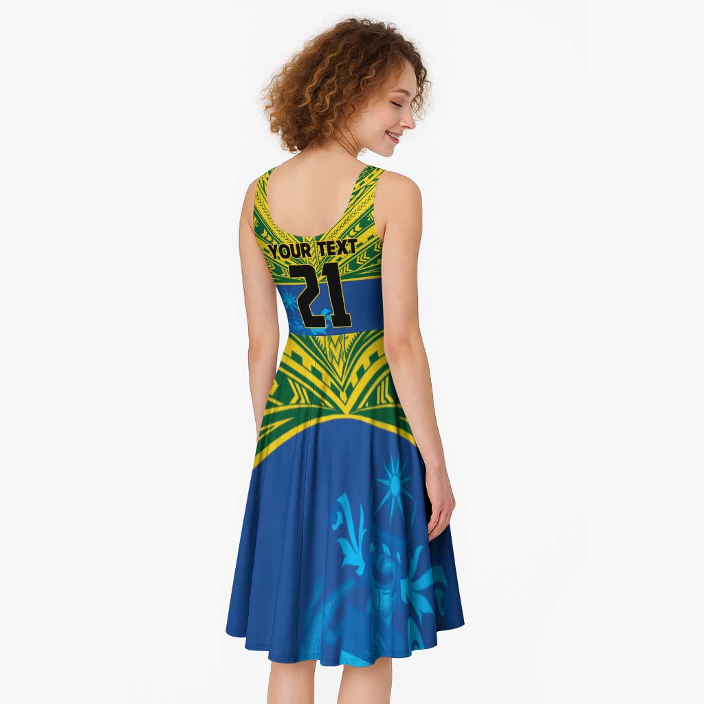 Solomon Islands Rugby Custom Midi Dress Simple Coat of arm Polynesian Pattern - Polynesian Pride