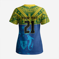 Solomon Islands Rugby Custom Scrub Top Simple Coat of arm Polynesian Pattern - Polynesian Pride