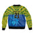 Solomon Islands Rugby Custom Sleeve Zip Bomber Jacket Simple Coat of arm Polynesian Pattern