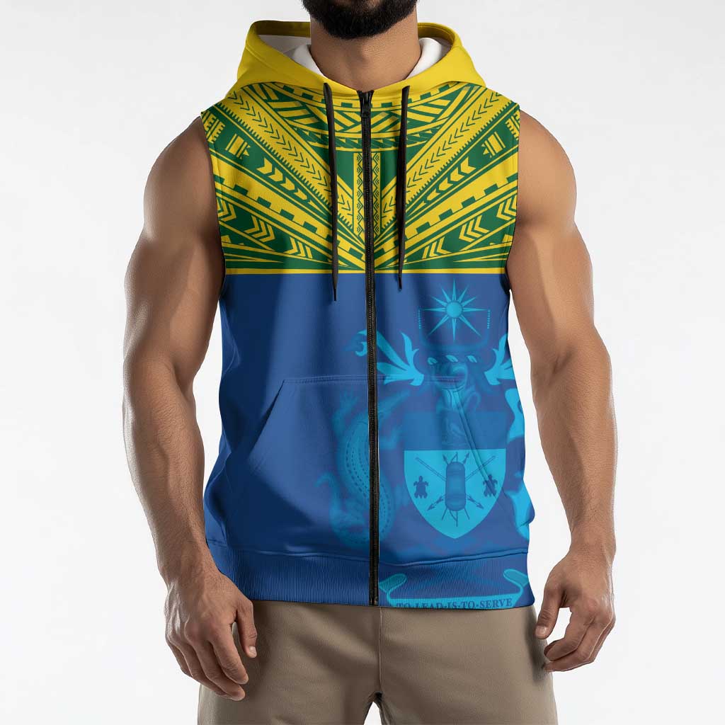 Solomon Islands Rugby Custom Sleeveless Zip Hoodie Simple Coat of arm Polynesian Pattern - Polynesian Pride