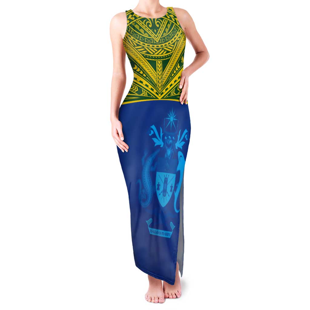 Solomon Islands Rugby Custom Tank Maxi Dress Simple Coat of arm Polynesian Pattern