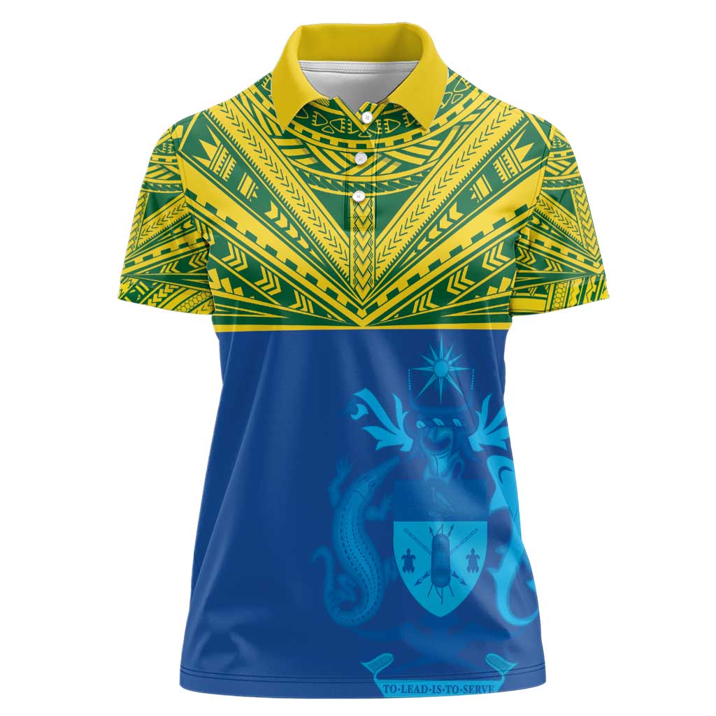Solomon Islands Rugby Custom Women Polo Shirt Simple Coat of arm Polynesian Pattern LT9 Female Gold - Polynesian Pride