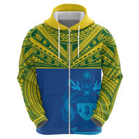 Solomon Islands Rugby Custom Zip Hoodie Simple Coat of arm Polynesian Pattern
