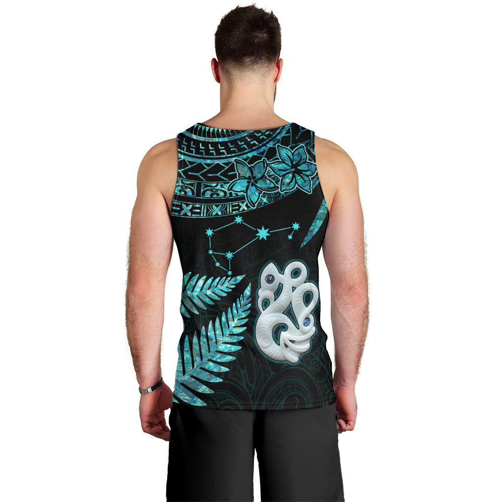Matariki New Zealand Men Tank Top Maori Manaia with Paua Shell - Aqua LT9 - Polynesian Pride