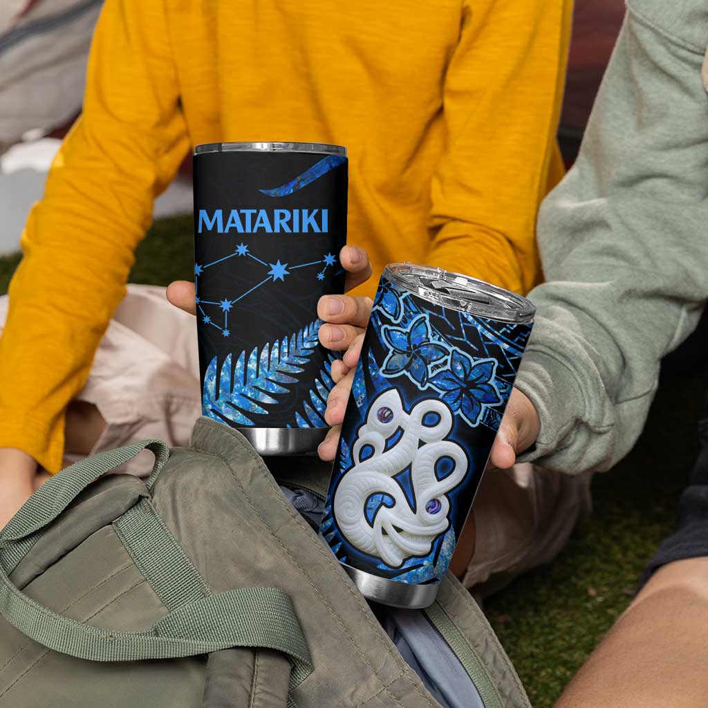 Matariki New Zealand Tumbler Cup Maori Manaia with Paua Shell - Blue
