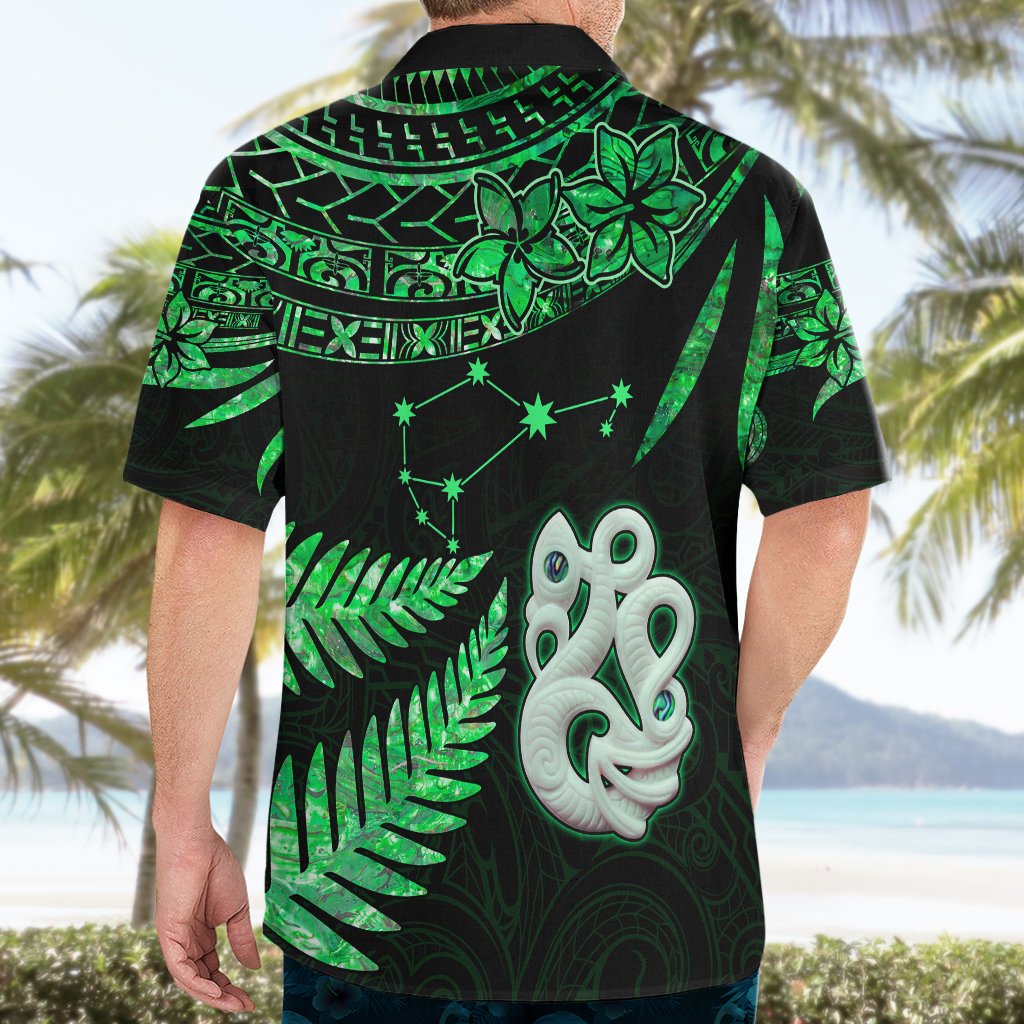 Custom Maori Hawaiian Shirt Matariki Stars Manaia with Paua Shell - Green LT9 - Polynesian Pride