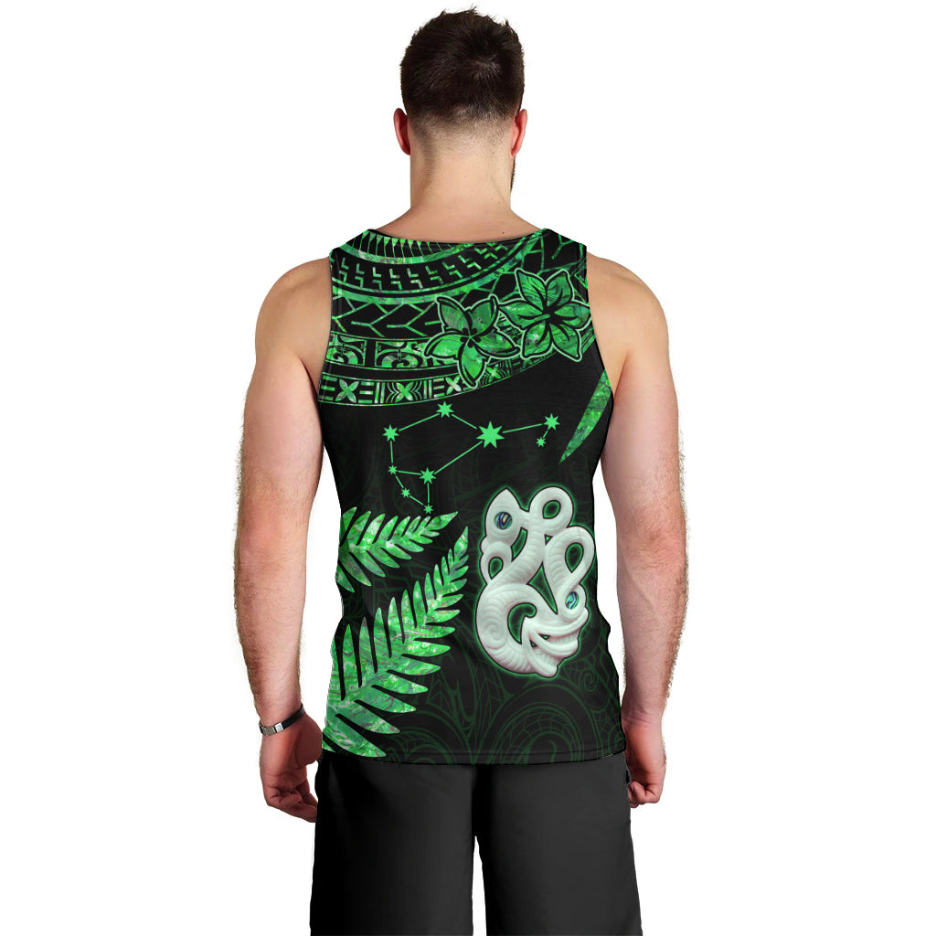 Custom Maori Men Tank Top Matariki Stars Manaia with Paua Shell - Green LT9 - Polynesian Pride