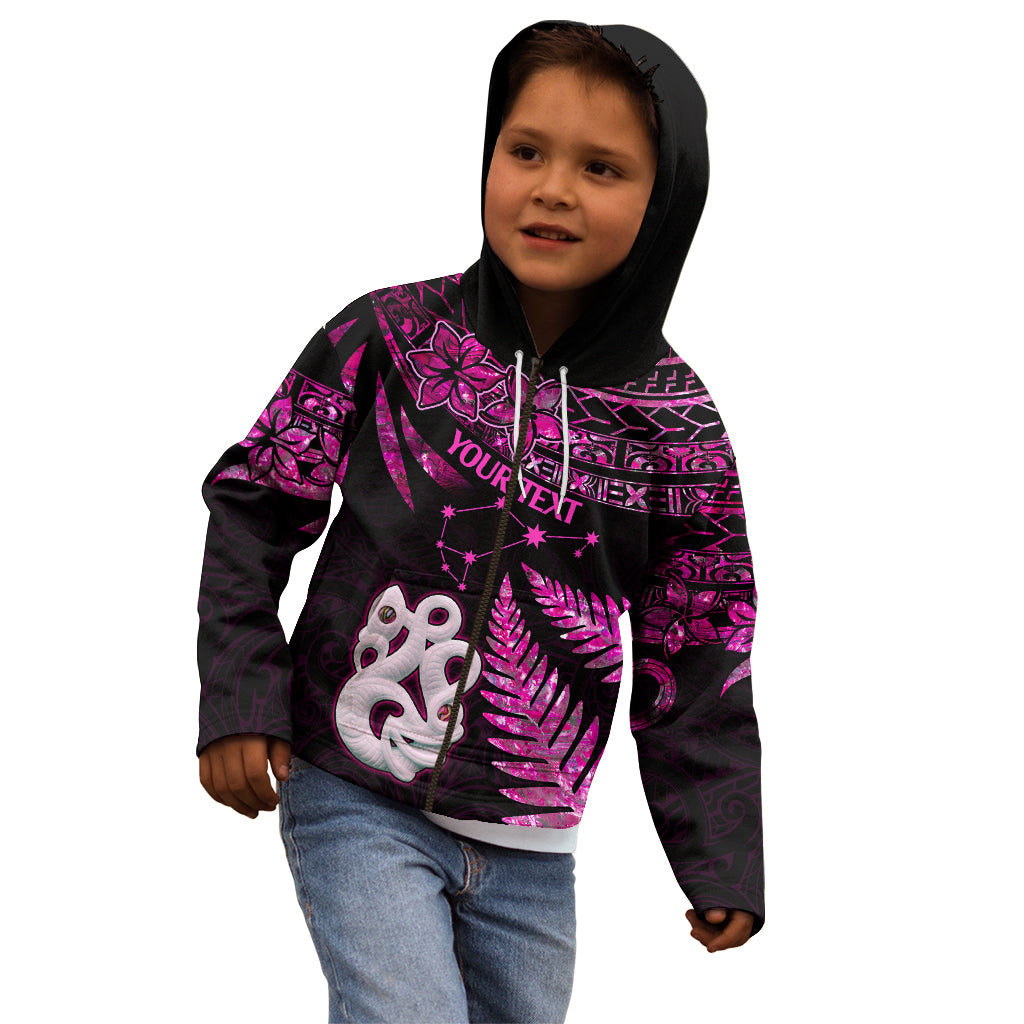 Custom New Zealand Kid Hoodie Matariki NZ Manaia with Paua Shell - Pink LT9 - Polynesian Pride