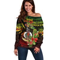 Vanuatu Islands Off Shoulder Sweater Proud To Be A Ni-Van LT9 Women Reggae - Polynesian Pride