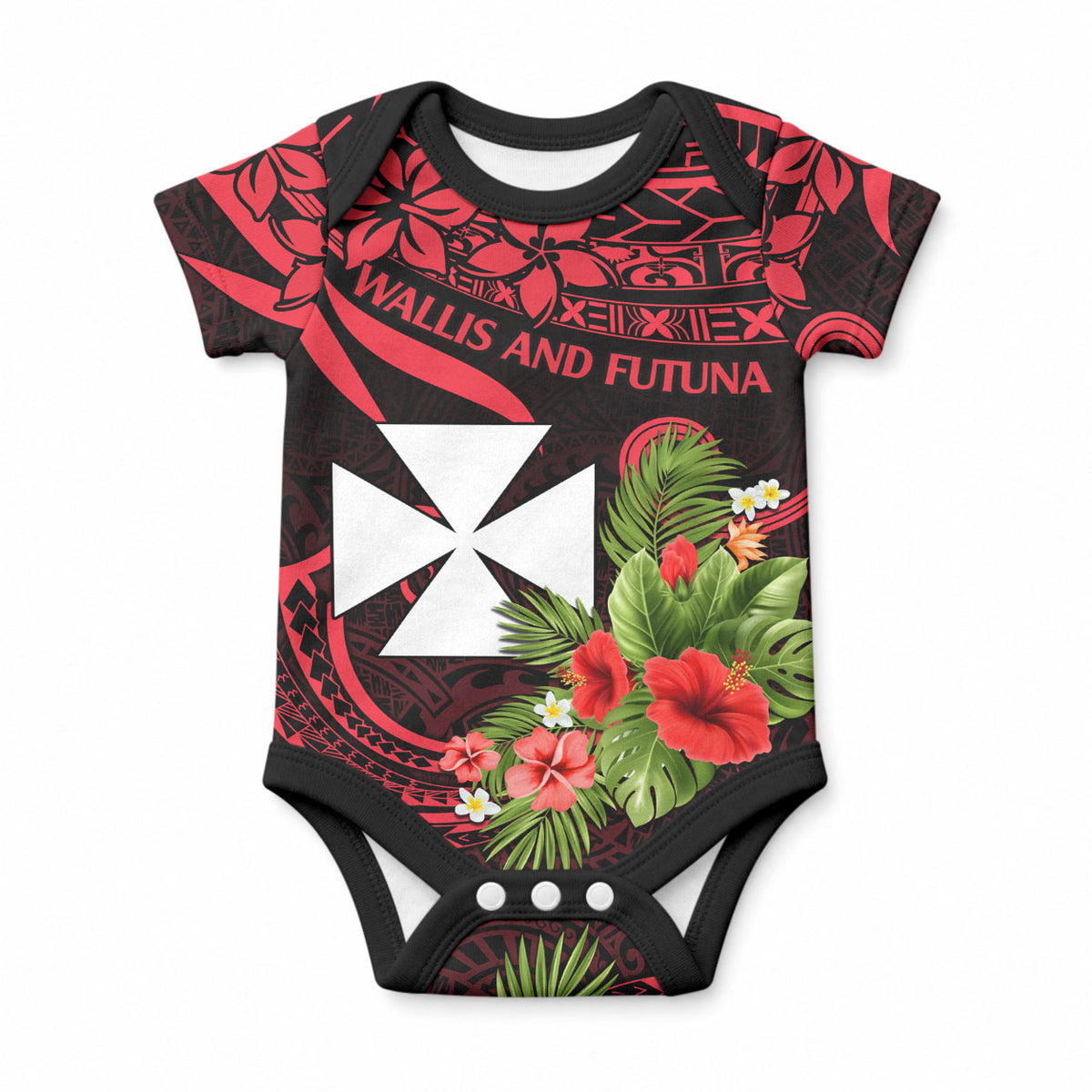 Wallis and Futuna Baby Onesie Happy Territory Day LT9 Red - Polynesian Pride