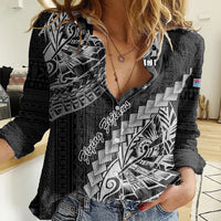 Fiji Rugby Women Casual Shirt Kaiviti Fijian Tribal World Cup Black LT9 Female Black - Polynesian Pride