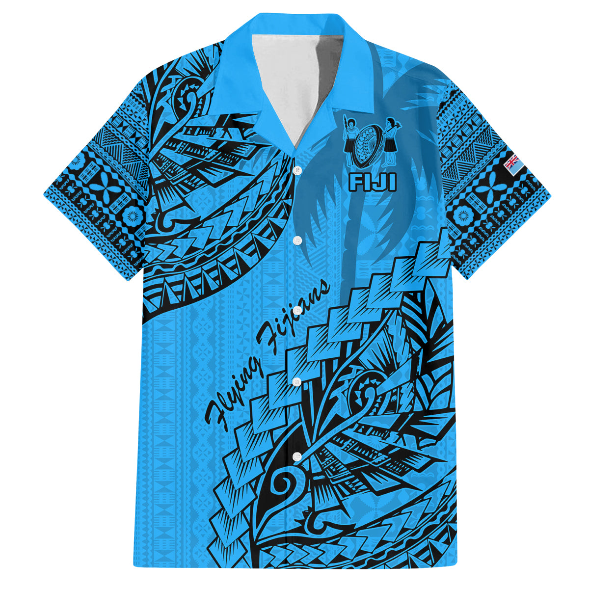 Fiji Rugby Family Matching Long Sleeve Bodycon Dress and Hawaiian Shirt Kaiviti Fijian Tribal World Cup Blue No1 LT9 Dad's Shirt - Short Sleeve Blue - Polynesian Pride