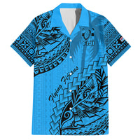 Fiji Rugby Family Matching Off Shoulder Maxi Dress and Hawaiian Shirt Kaiviti Fijian Tribal World Cup Blue No1 LT9 Dad's Shirt - Short Sleeve Blue - Polynesian Pride