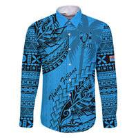 Fiji Rugby Family Matching Summer Maxi Dress and Hawaiian Shirt Kaiviti Fijian Tribal World Cup Blue No1 LT9 Dad's Shirt - Long Sleeve Blue - Polynesian Pride