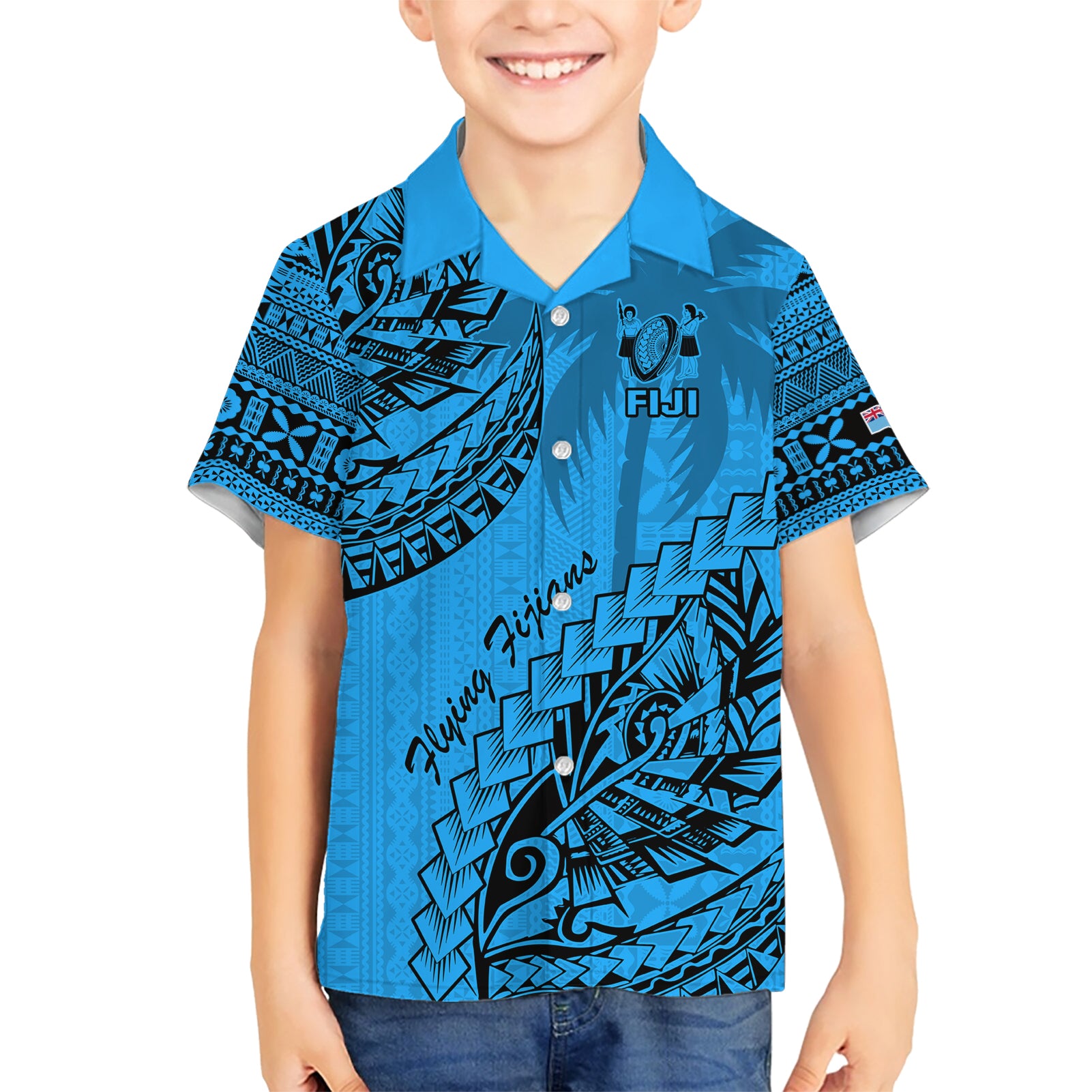 Fiji Rugby Kid Hawaiian Shirt Kaiviti Fijian Tribal World Cup Blue No1 LT9 Kid Blue - Polynesian Pride