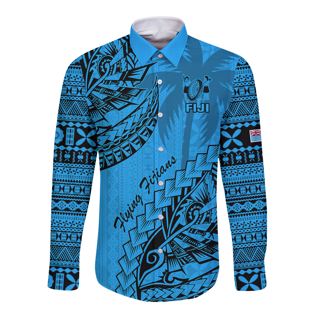 Fiji Rugby Long Sleeve Button Shirt Kaiviti Fijian Tribal World Cup Blue No1 LT9 Unisex Blue - Polynesian Pride