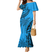Fiji Rugby Mermaid Dress Kaiviti Fijian Tribal World Cup Blue No1 LT9 Women Blue - Polynesian Pride