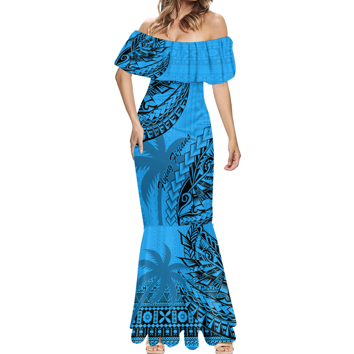 Fiji Rugby Mermaid Dress Kaiviti Fijian Tribal World Cup Blue No1 LT9 - Polynesian Pride