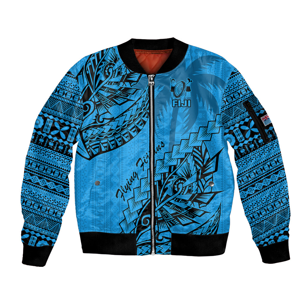 Fiji Rugby Sleeve Zip Bomber Jacket Kaiviti Fijian Tribal World Cup Blue No1 LT9 Unisex Blue - Polynesian Pride