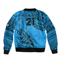 Custom Fiji Rugby Sleeve Zip Bomber Jacket Kaiviti Fijian Tribal World Cup Blue No1 LT9 - Polynesian Pride