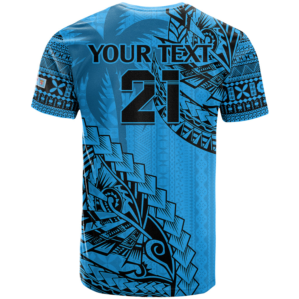 Custom Fiji Rugby T Shirt Kaiviti Fijian Tribal World Cup Blue No1 LT9 - Polynesian Pride