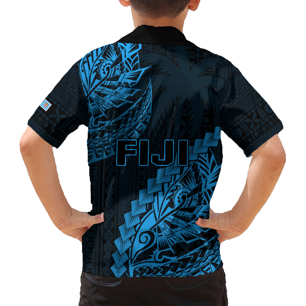 Fiji Rugby Family Matching Long Sleeve Bodycon Dress and Hawaiian Shirt Kaiviti Fijian Tribal World Cup Blue No2 LT9 - Polynesian Pride