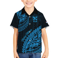 Fiji Rugby Family Matching Off Shoulder Maxi Dress and Hawaiian Shirt Kaiviti Fijian Tribal World Cup Blue No2 LT9 Son's Shirt Blue - Polynesian Pride