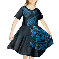 Fiji Rugby Kid Short Sleeve Dress Kaiviti Fijian Tribal World Cup Blue No2 LT9 - Polynesian Pride