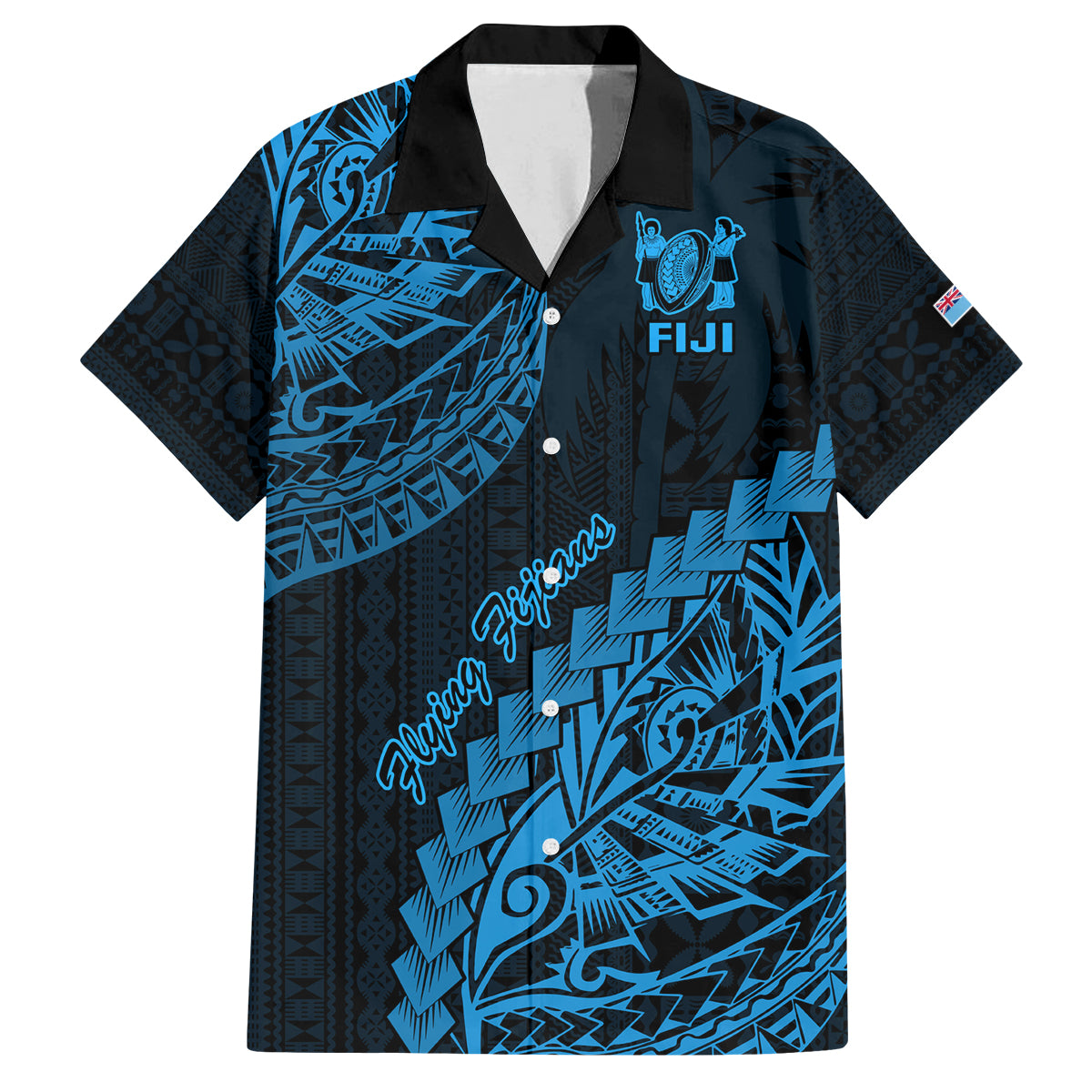 Custom Fiji Rugby Family Matching Summer Maxi Dress and Hawaiian Shirt Kaiviti Fijian Tribal World Cup Blue No2 LT9 Dad's Shirt - Short Sleeve Blue - Polynesian Pride