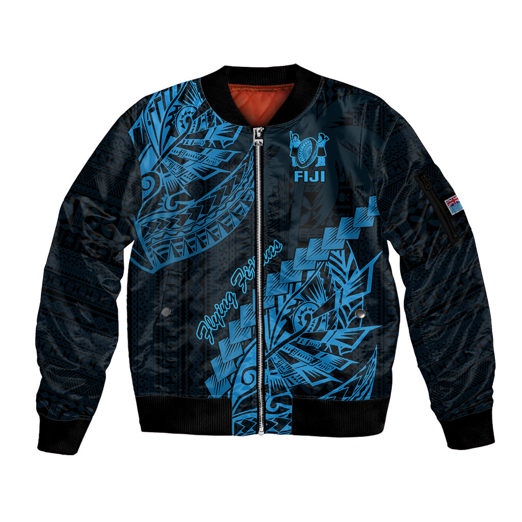 Custom Fiji Rugby Sleeve Zip Bomber Jacket Kaiviti Fijian Tribal World Cup Blue No2 LT9 Unisex Blue - Polynesian Pride